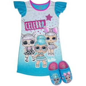 image:imageLOL Surprise Girls Pajama Set Pajama Dress with Slippers Rocker Diva and MC Swag Pink Girls Sizes 45 to 1012Turquoise
