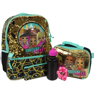 image:imageLOL Surprise 5 Piece Backpack Set for Girls OMG Brush Glitter Sequin 16 School Bag Black and GoldOmg