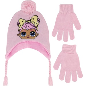 image:imageLOL Surprise Beanie Hat and Gloves Set Kids Knitted Winter CapPink Tassels